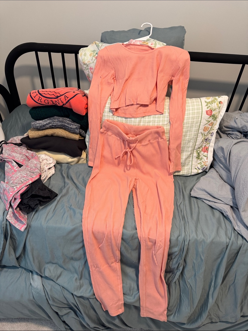 Zaful Peach Ribbed Two-Piece Lounge Set